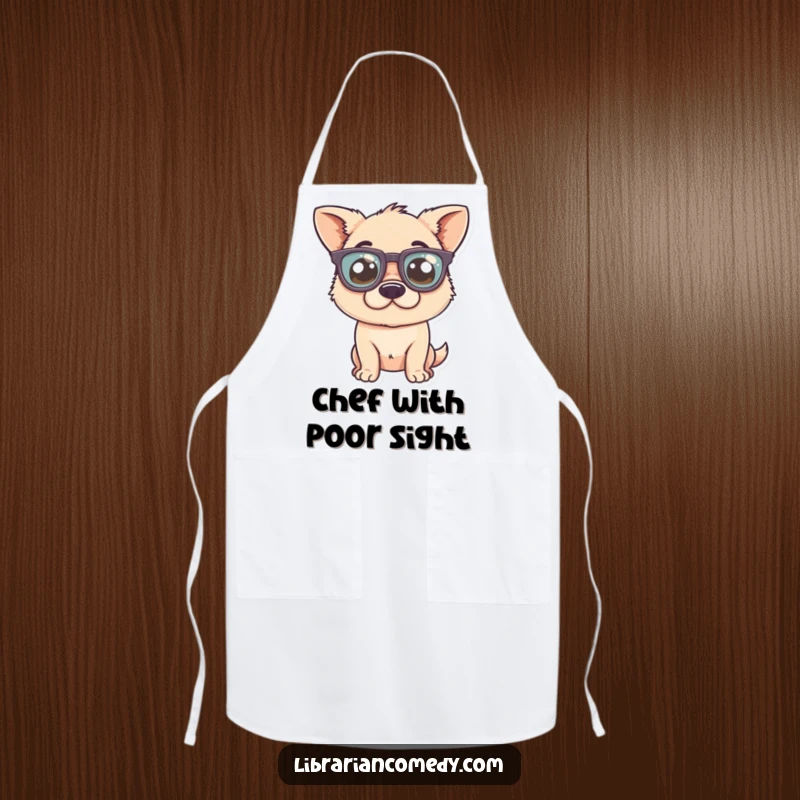 Funny Apron: A silly dog comically wearing large glasses, looking ready to whip up a meal with enthusiasm and humor.