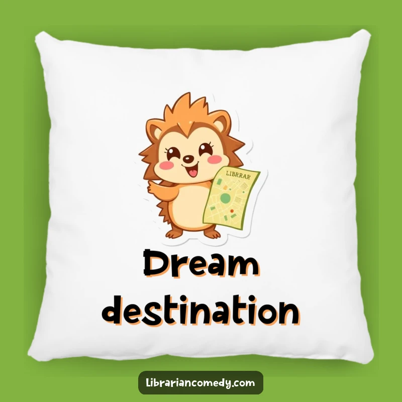 Funny Hedgehog Library Map Pillow: Cozy Exploration, Comfy Book Lover Gift