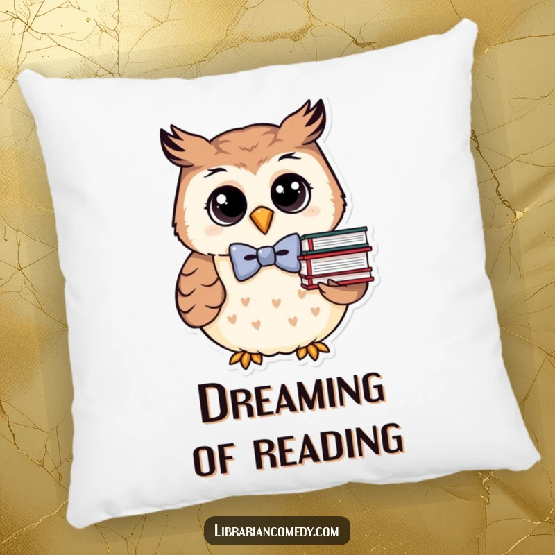 Funny owl with books on a decorative pillow, perfect for adding comfort and humor to a sofa or bed.