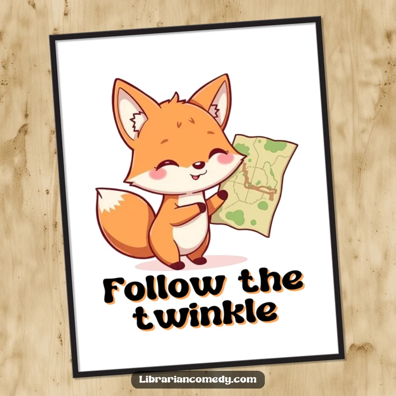 Funny fox pointing at a map as a digital art print, suitable for instant download and wall decor, a humorous gift.