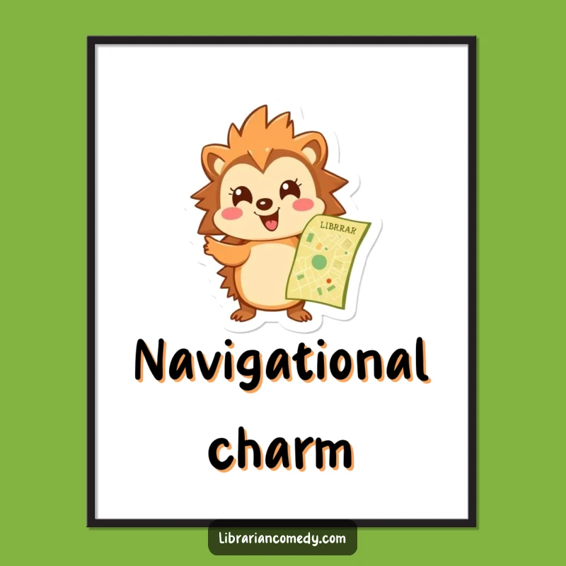 Funny Hedgehog Library Map Digital Art: Instant Charm for Your Walls, Great Gift