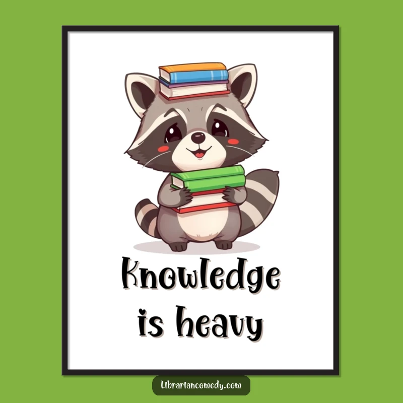 Funny Raccoon Digital Art - Comical Book Balancing Print for Whimsical Decor