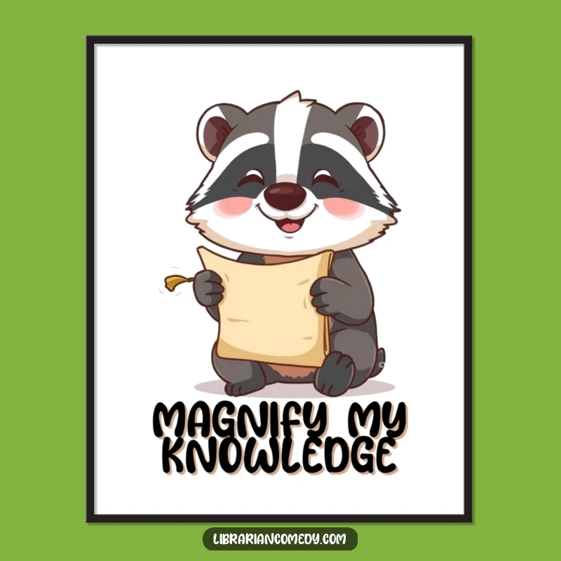 Funny Badger Scroll Digital Art - Comical Woodland Print for Whimsical Decor