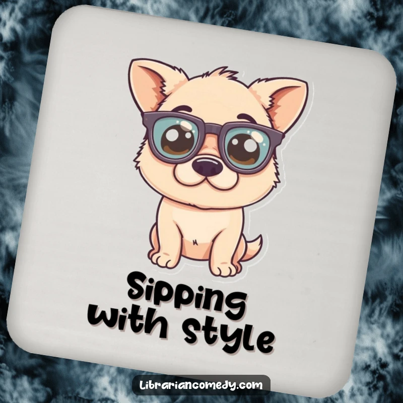 Funny Coaster: A lovable dog comically wearing large glasses, adding a humorous touch while protecting your surfaces.