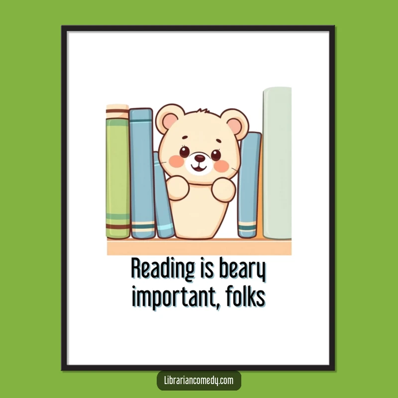 Free Printable Bear Wall Art: Funny Cub Behind Books Downloadable Decor for Playful Rooms