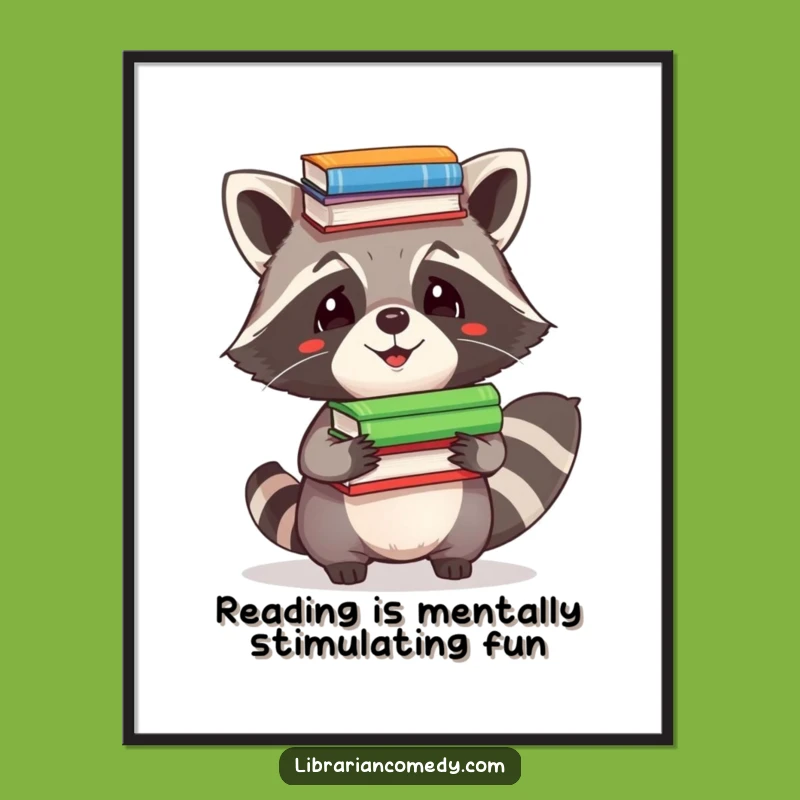 Funny Free Printable Wall Art: Raccoon Book Balancing Genius, Downloadable Decor