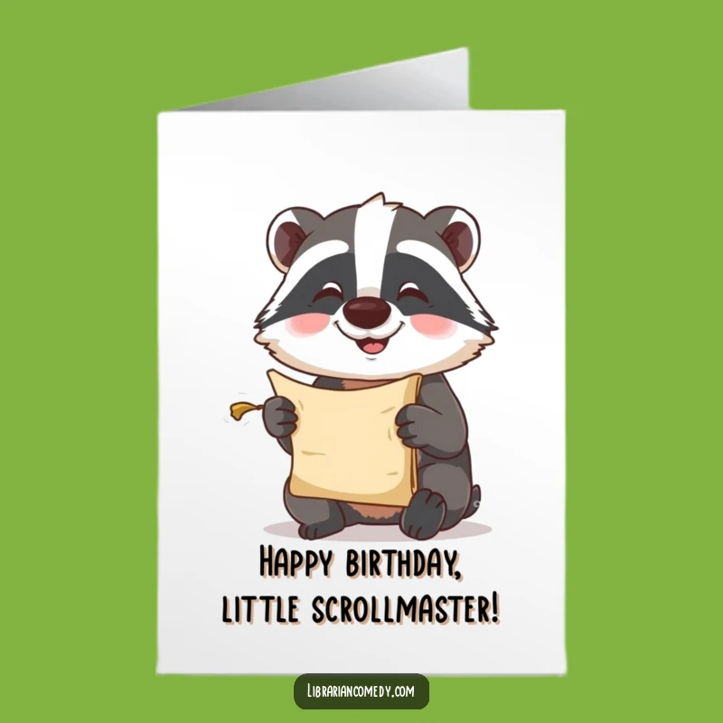 Free Printable Birthday Card: Badger Reads Tiny Scroll, Comical Downloadable Wish