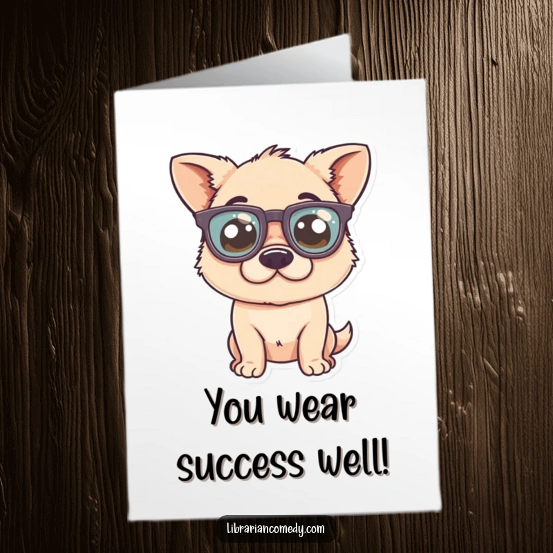 Funny Free Printable Congratulations Card: A dog sporting oversized glasses, looking smart and ready to celebrate.