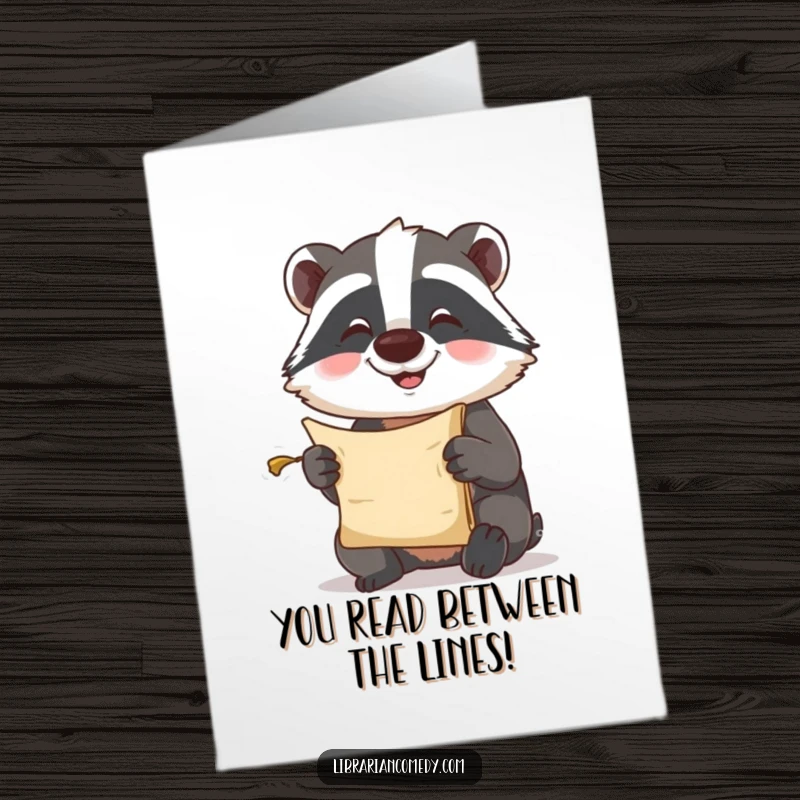 Funny Free Printable Congratulations Card: A determined badger comically trying to decipher a minuscule scroll.