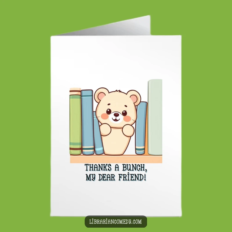 Free Printable Bear Thank You Card: Grateful Cub Behind Books Downloadable for Thanks
