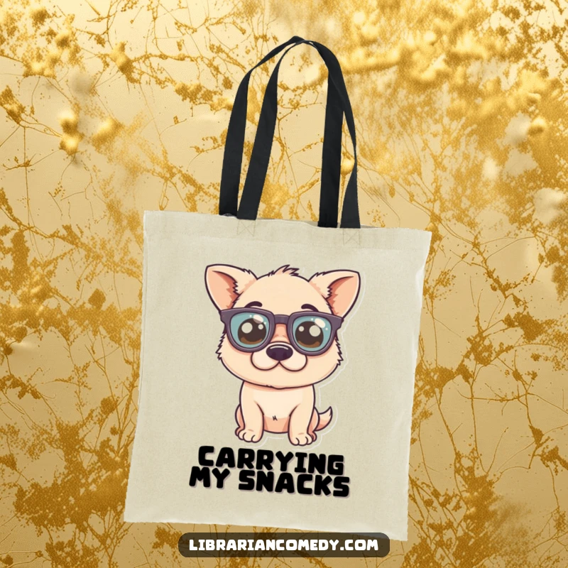 Funny Tote Bag: A lovable dog comically wearing huge spectacles, ready to carry your books and treats with style.