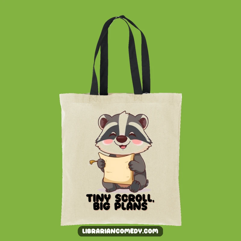 Funny Badger Scroll Tote Bag - Comical Carry-All for Bookish Explorers